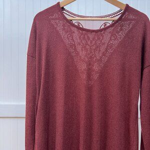 Simply Noelle NWT Knit Long Sleeve Top Lace Crochet Patches Detail M